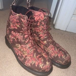 DR MARTENS 1460 Beckett Cherry Red Floral Canvas Boots Size 9